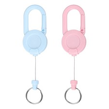 2 Pack Heavy Duty Retractable Keychain with 23.6" Steel Cord Blue/Pink 