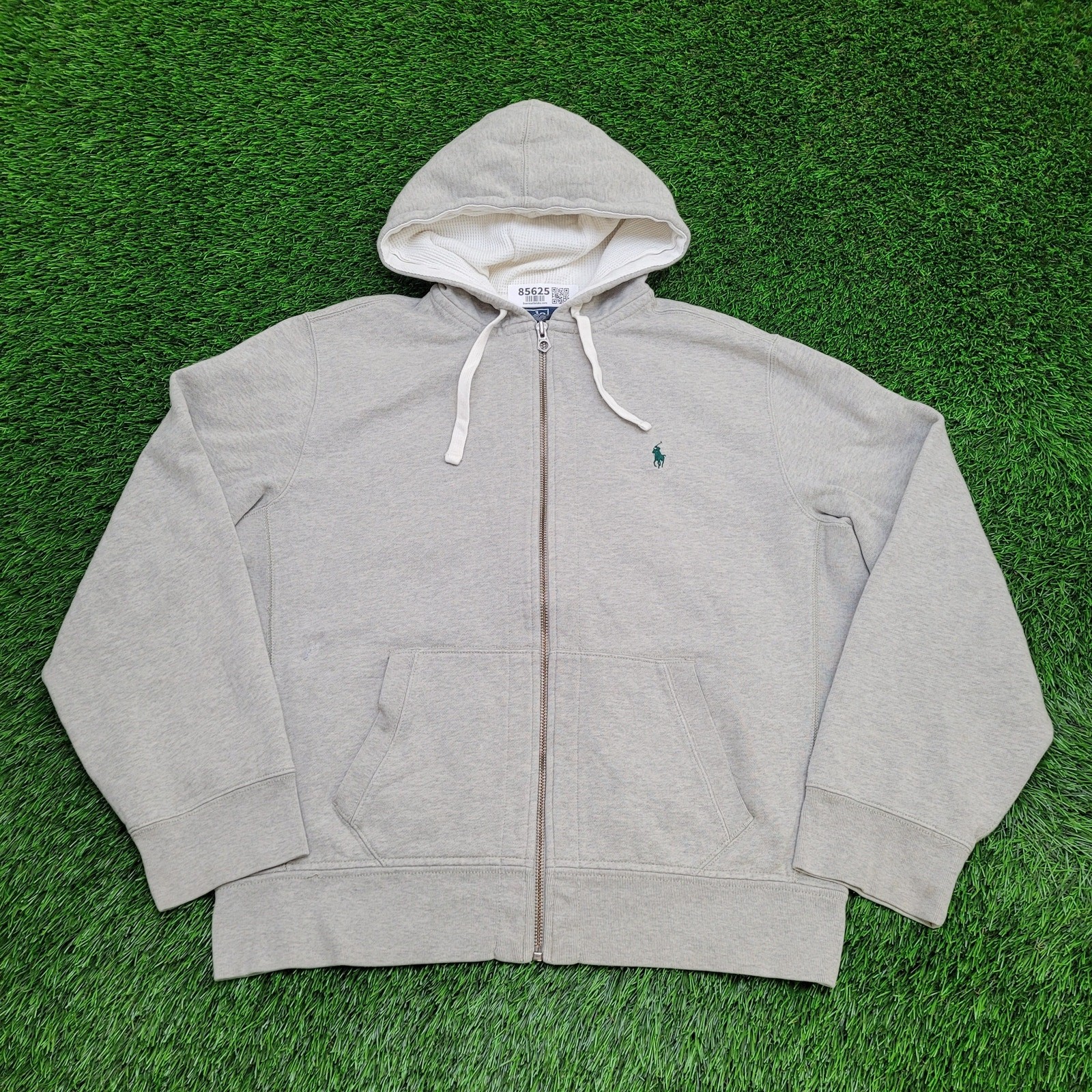 Ralph Lauren Felpa con Cappuccio e Zip XL 24x26 Grigio Blu Piccolo Pony Pesante