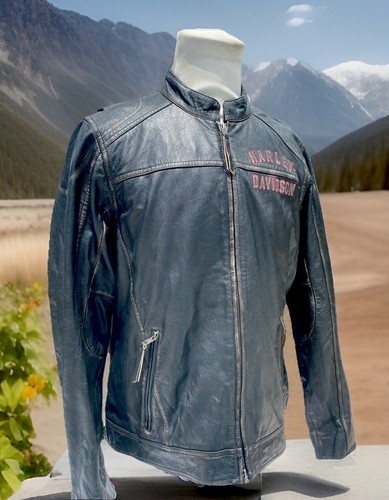 Harley Davidson Men LONG WAY Leather Jacket #1 Distressed Large 98089-15VM Black - Picture 5 of 10