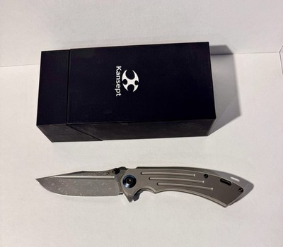 Kansept Folding Knife Pretatout K1032D1 Damascus+Stonewashed Titanium Handle