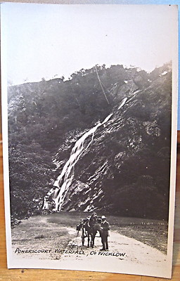 Irish RPPC Postcard POWERSCOURT WATERFALL Wickow Dublin Ireland Jaunting Car