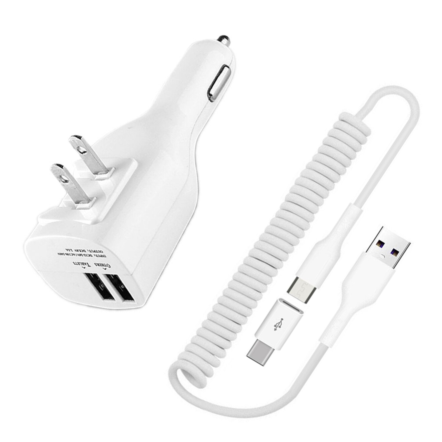 For Galaxy S24/Ultra/Plus - Coiled USB Cable Car Home Charger USB-C Adapter