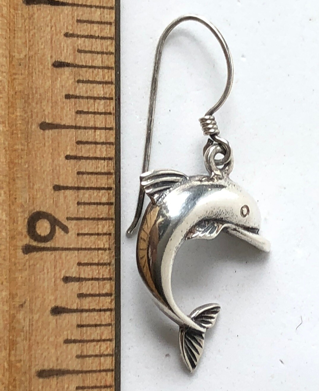 STERLING SILVER DANGLE DOLPHIN HOOK BACK EARRINGS… - image 5