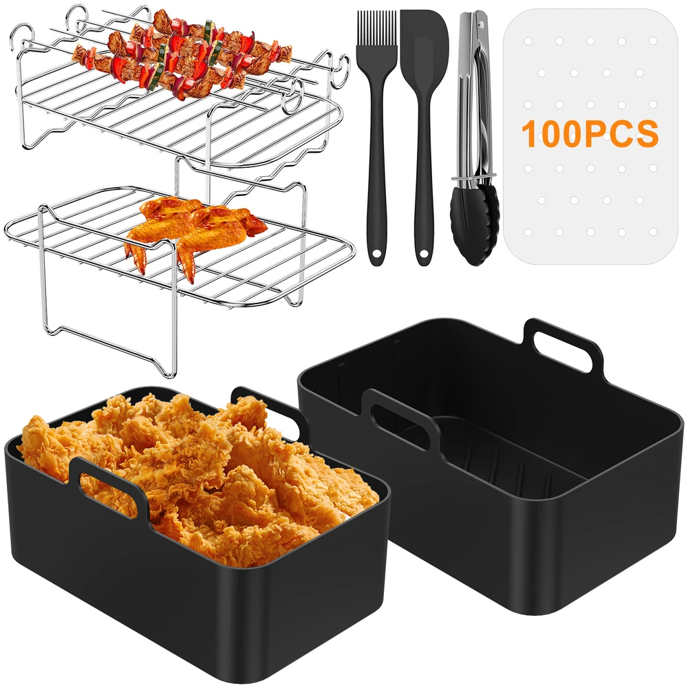 Nonstick Air Fryer Silicone Pan Set with 100 Liner Sheets