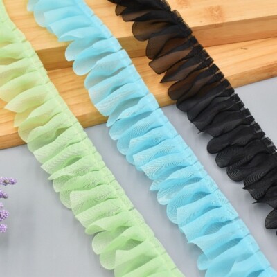 5.5 Yards Pleated Chiffon Organza Trim - Scallop Lace Edge Gathered Ribbon 1.5''