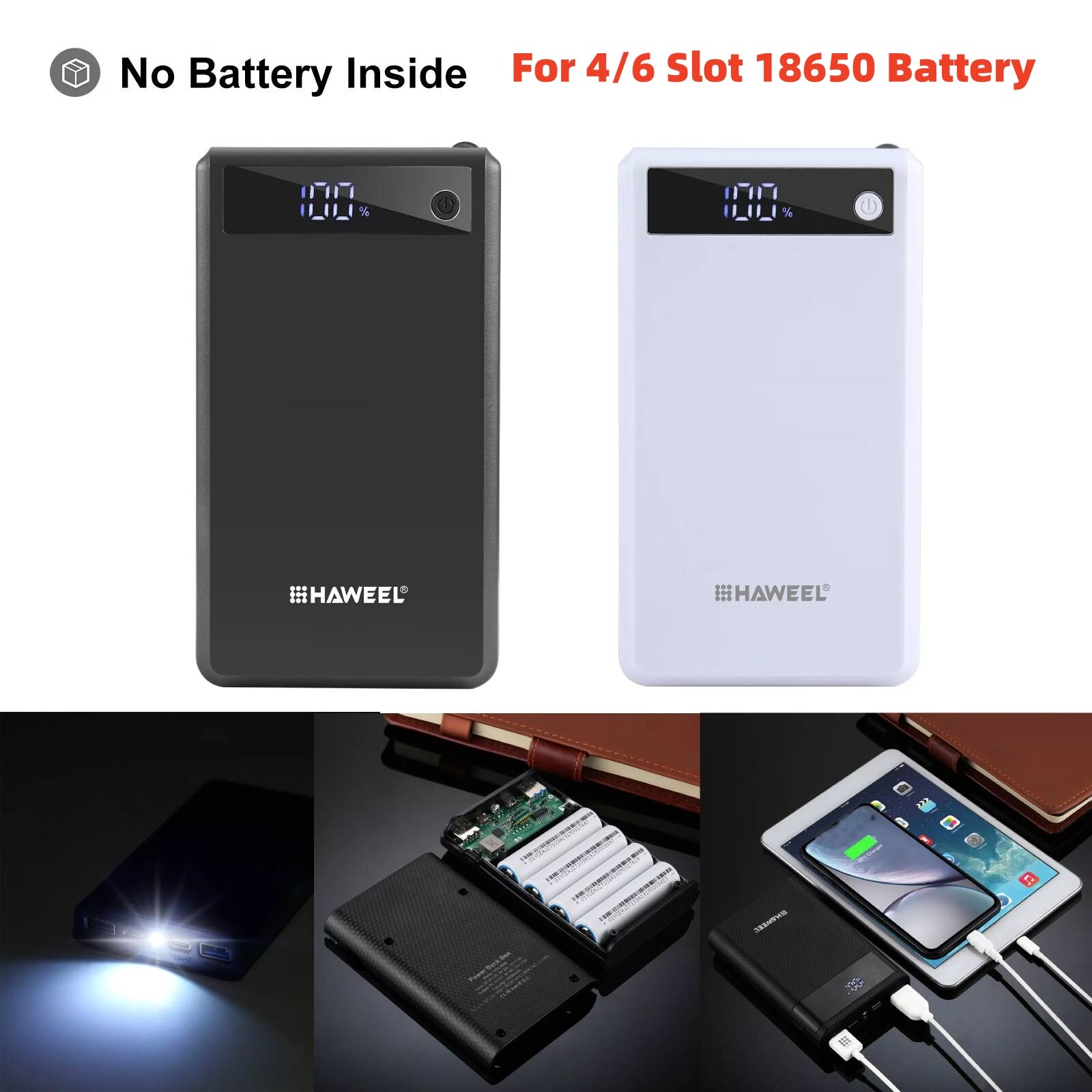 DIY Power Bank For 4/6 x 18650 Battery Slot Case Charging Box Holder Case USB 5V-image