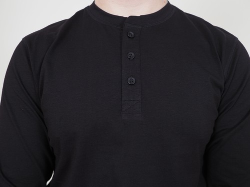 Mens Long Sleeve Cotton T-Shirt Regular Fit Crew Neck or Henley Top Lounge Work - Picture 42 of 72
