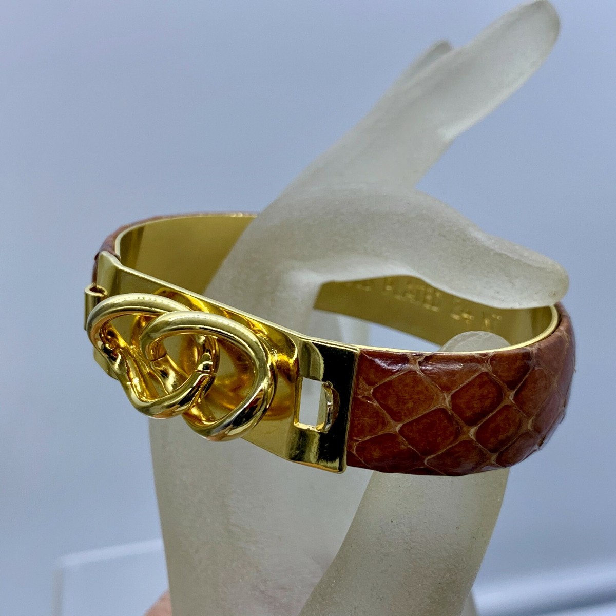 VINTAGE 24K GOLD PLATED SNAKE SKIN BRACELET ITALY SIGNED