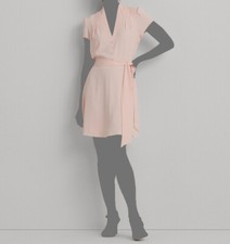 Lauren Ralph Lauren Women's Pink V-Neck Button Self-Tie Dress Size 12