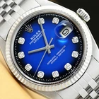MENS ROLEX DATEJUST BLUE VIGNETTE DIAMOND 18K WHITE GOLD STAINLESS STEEL WATCH