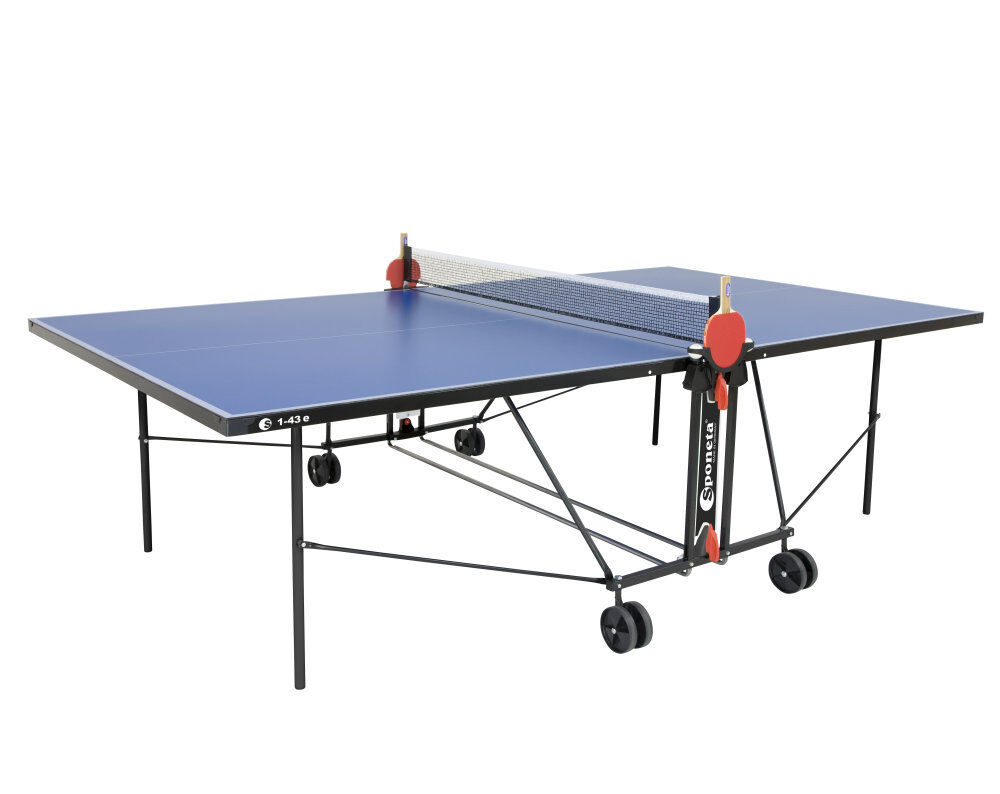 outdoor Tischtennisplatte Sponeta S 1-43 e blau im Set mit Hülle u Schlägerset