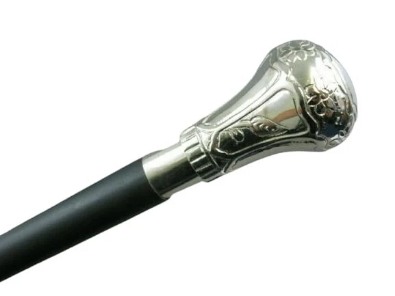 Réplica de bastón de madera con mango de perilla de latón plateado Bat Masterson negro Foto 4 de 4