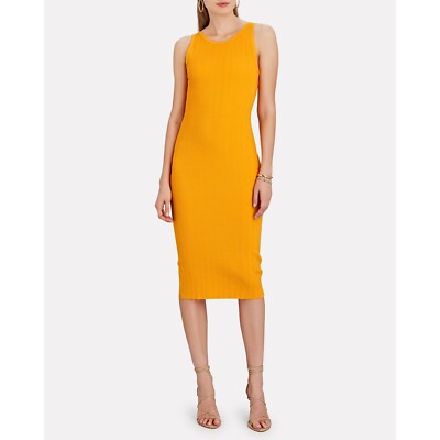 Enza Costa Mango Orange Low Back Bodycon Rib Knit Tank Midi Dress EUC Size  Small | eBay