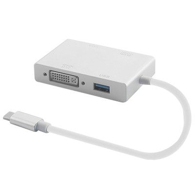 4-In-1 USB-C Type-C to HDMI+VGA+DVI+USB 3.0 Adapter Plug&Play 4K Converter