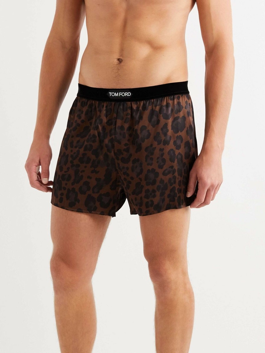 TOM FORD Velvet Trim Leopard Print Silk Boxers L24718 Size S