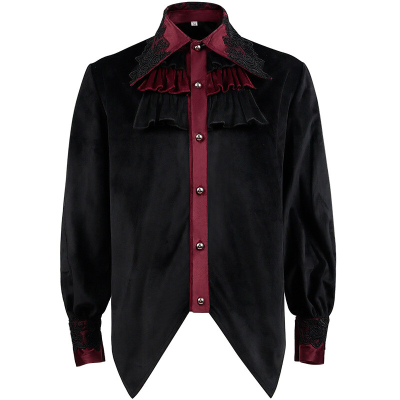 Men Gothic Lace Velvet Shirt Top Victorian Retro Steampunk
