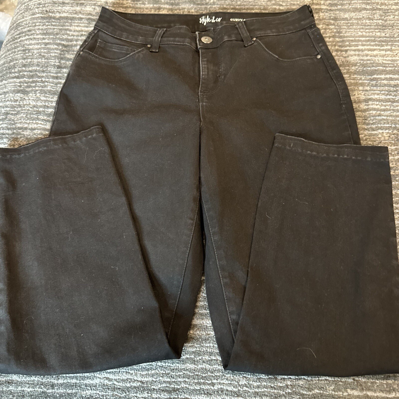 Style Co Jeans Womens Curvy Straight Leg Black Denim Faded