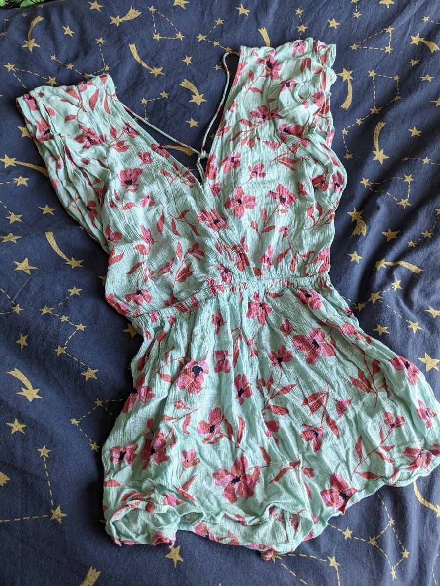 Billabong Medium Blue Floral Jumpsuit
