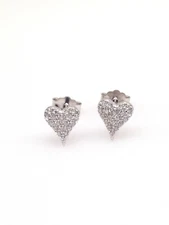 Pave Cz Heart Stud Earrings 925 Sterling Silver Small Tiny Post Studs 8mm(0.31')