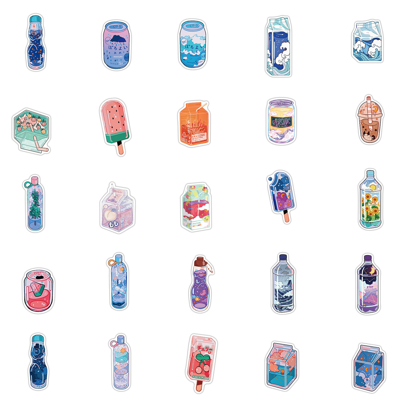 50pcs Waterproof Vinyl Cute Drink Sticker Pack For Water Bottle,Laptop,Scrapbook