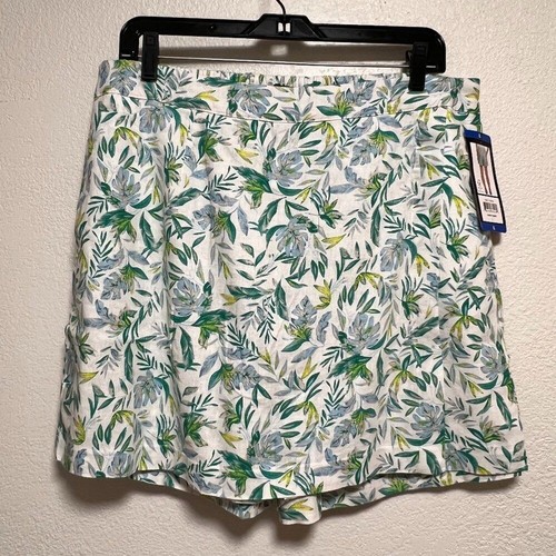 NWT Ellen Tracy Linen Womens Green White Skort Women Size L