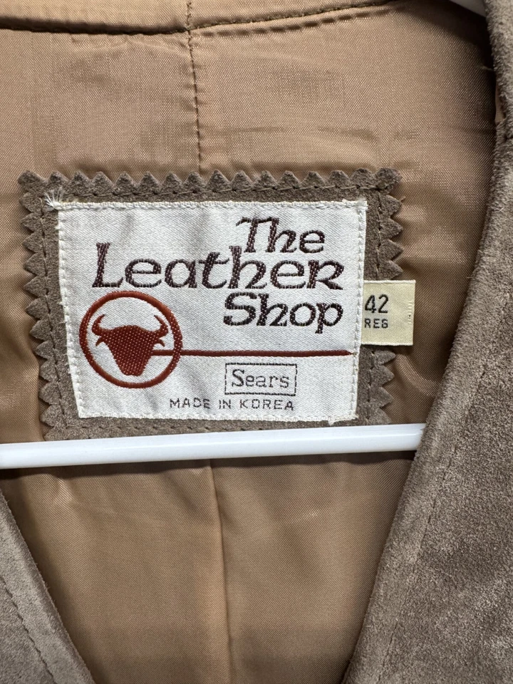 Vintage Sears The Leather Shop Mens Sz 42 Brown Suede Vest Yellowstone Western - Image 3 of 4