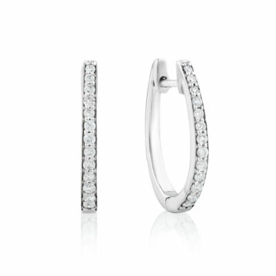 Boucles D'oreilles Créoles Huggie Imitation Diamant 0.40Ct - 14K Plaqué Or Blanc, Fait Main