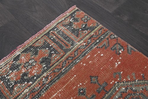 Vintage Türkischer Läufer Teppich 2x11ft Wolle Anatolisch Handarbeit Flur Oushak ROT - Bild 5 von 9