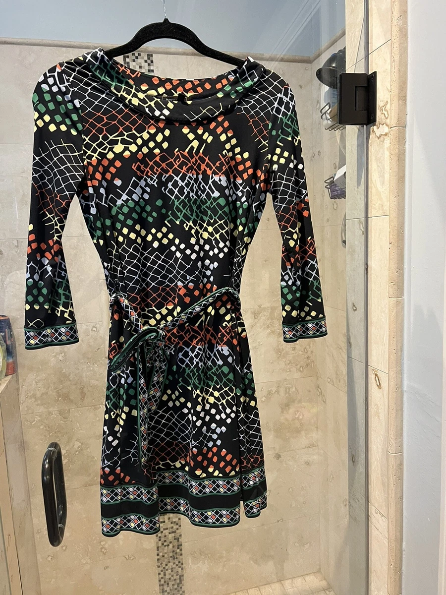 BCBG Jersey Rainbow African Dress XS Print Belted Long Sleeve eBay