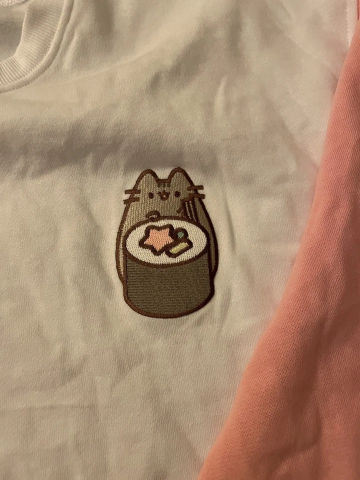 Pusheen Colorblock Cuello Redondo Pullover Sudadera Suéter Talla 3XL Blanco/Rosa Foto 2 de 4