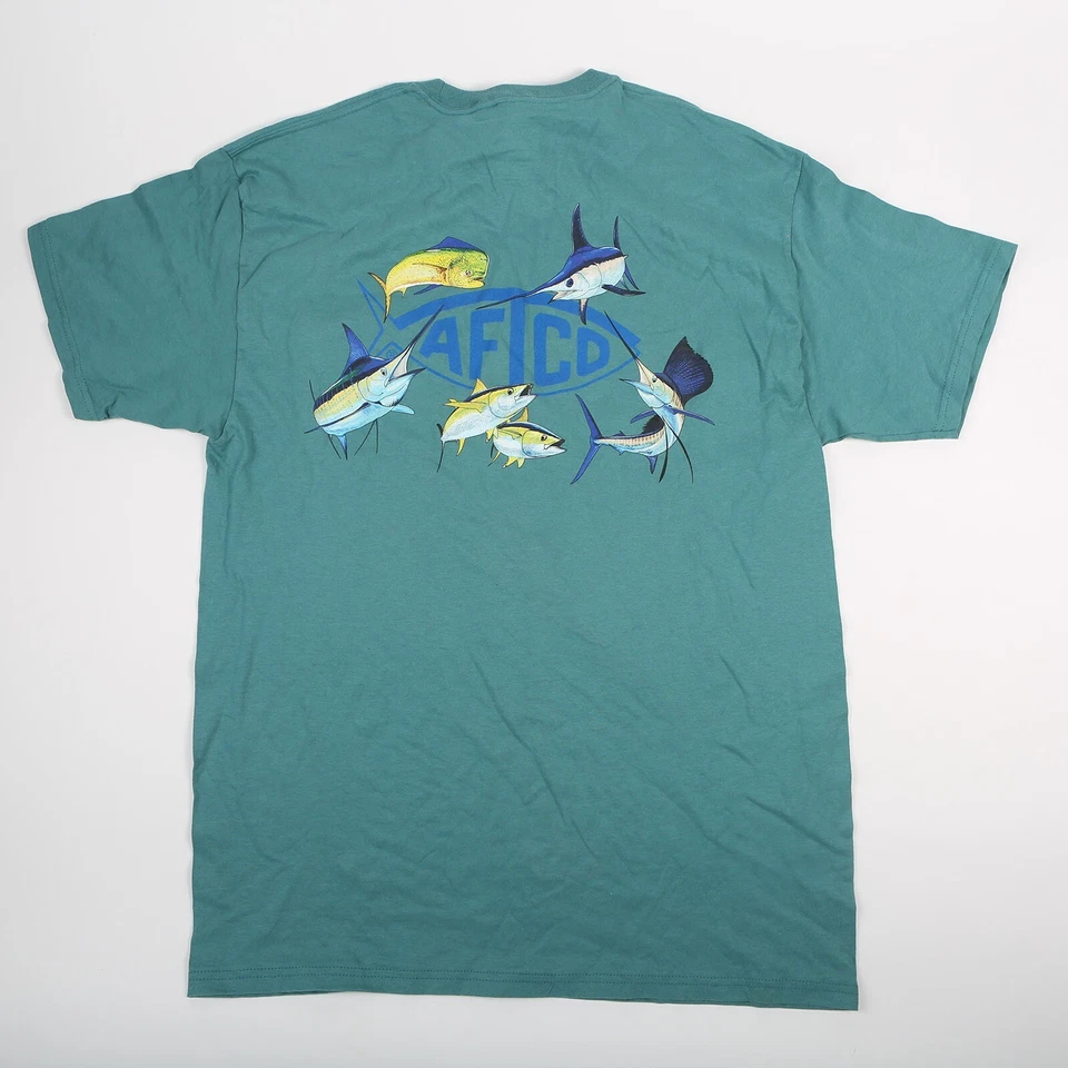 Camisa Aftco Grand Slam Fish Manga Corta Talla L Azul Teal Nueva Con Etiqueta Foto 2 de 2