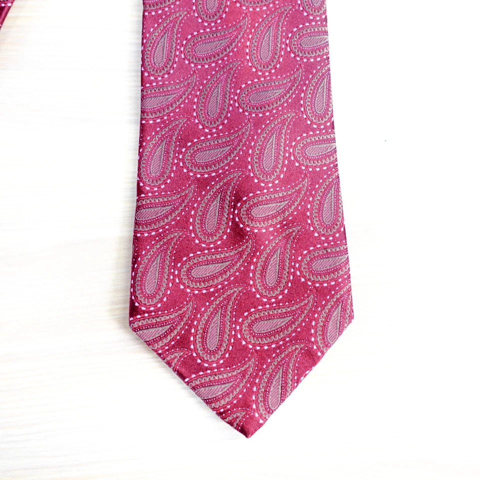 Corbata Tejida Jacquard Para Hombres Vino Tinto Lágrima Paisley Seda Boho PAUL DIONE Foto 2 de 4