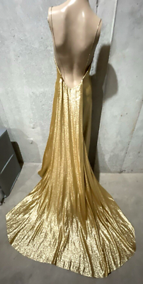 CELINE Lame Liquid Gold Long Maxi Gown Celebrity Evening Dress US 2 4 FR 36  | eBay