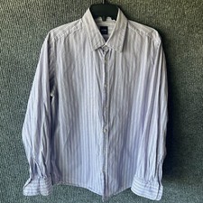 Hugo Boss Shirt Mens Large Purple Button Up Long Sleeve Casual Striped Cotton