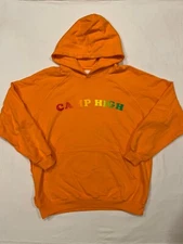 Camp High Collective Pullover Hoodie Orange Spellout Made USA Mens Size Medium