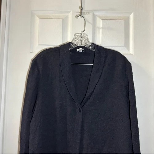 Eileen Fisher Black/Blue Textured 1-Button Front Cardigan Blazer size L - Picture 6 of 9