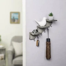 Mygift 3-Tier Vintage Gray Wood Stair Style Display With 6 Hooks