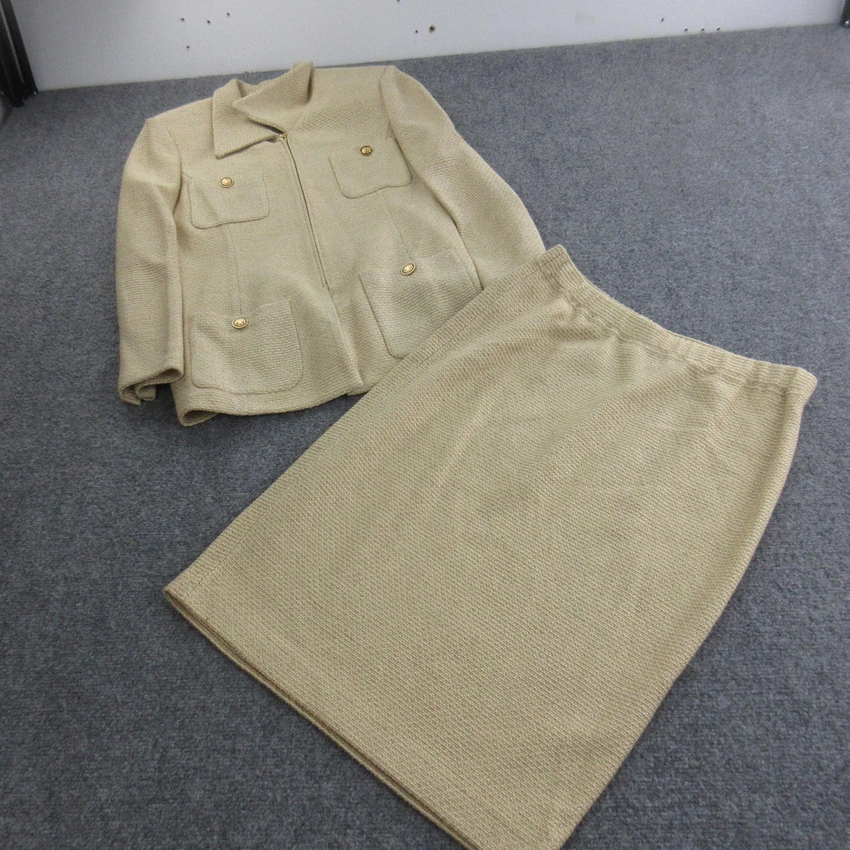 Conjunto de traje falda colección St. John para mujer 10 8 beige chaqueta tejida botones dorados Foto 2 de 4