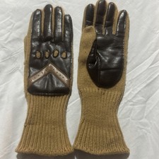 Vtg Aris White Knit Brown Leather Gloves Sears Women One Size Acrylic Retro 80s