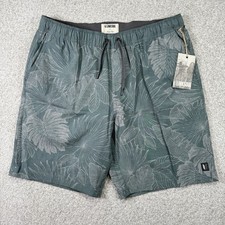 NEW Linksoul Saturday Shorts Lined Green Gray Floral Drawstring Pockets Men XL