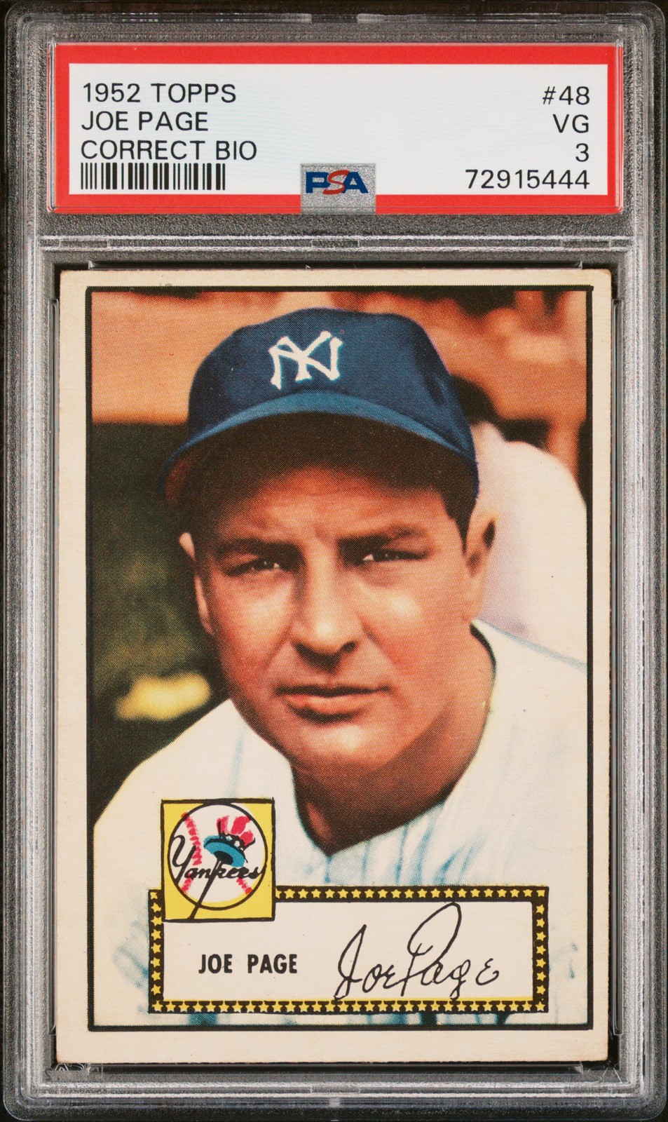 1952 TOPPS CORRECT BIO #48 JOE PAGE PSA 3
