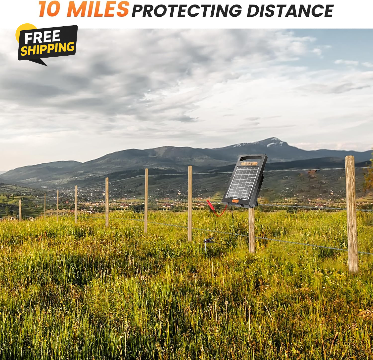10-Mile Solar Electric Fence Charger 0.18 Joule Day/Night Mode for Livestock