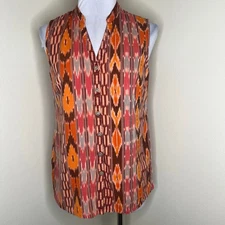 The Territory Ahead Top Med Sleeveless Button Tapestry Woven Southwestern Boho 