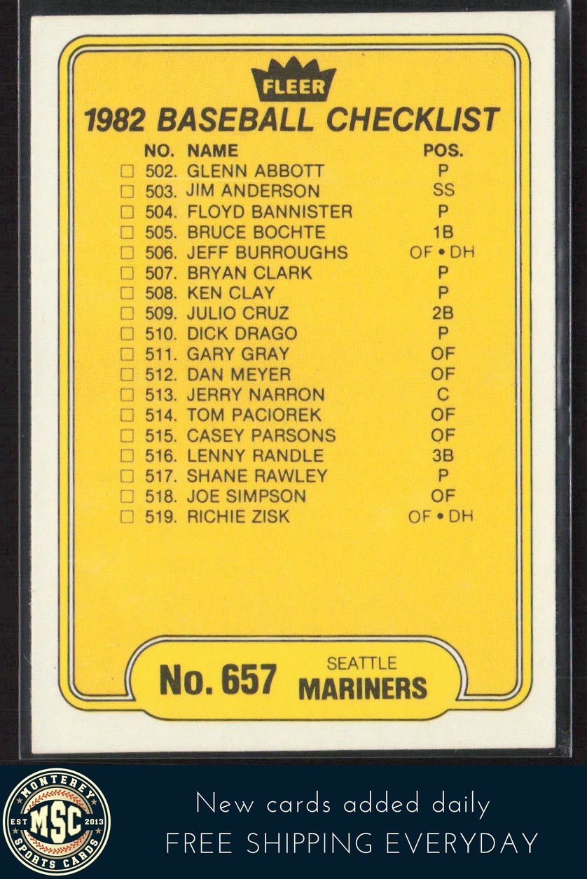 Checklist: Mariners / Mets 1982 Fleer #657 MINT