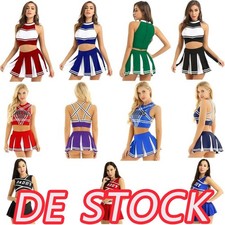 Cheerleader Kostüm für Damen Ärmellos Crop Top und Minirock Karneval Halloween