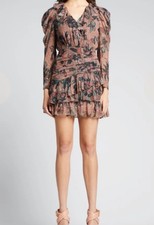 Ulla Johnson Cecily Dress Sz 8 Silk Mini Dress Coral Mauve Metallic Ruffle Tiers