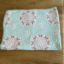 Pottery Barn Kids Aqua/Pink Quilt Reversible Emma Rose Embroidery - Excellent