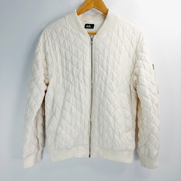 Dotti Bomber Jacket Womens Size 8 Off-White Quilted Pattern Pockets Full Zip