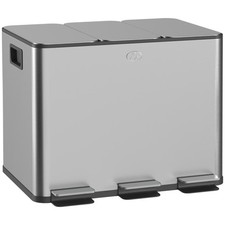 HOMCOM 3 x 20L Triple Kitchen Bin Pedal Bin for Recycling and Waste