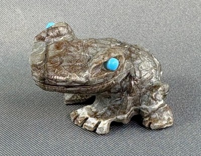 Picasso Marble Zuni Frog Fetish with Turquoise Eyes by Dana Malani, NEW